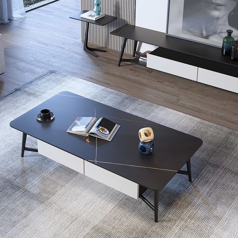Slate 4 Legs 1 Coffee Table Rectangle Cocktail Table with Storage Drawers