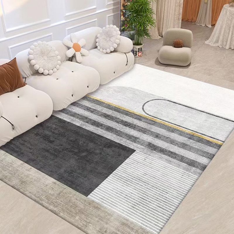 Light Brown Striped Rug Polyester Casual Rug Non-Slip Backing Rug for Living Room