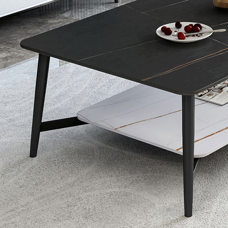 Modern Coffee Table with Storage Shelf and Black Metal Cross Base
