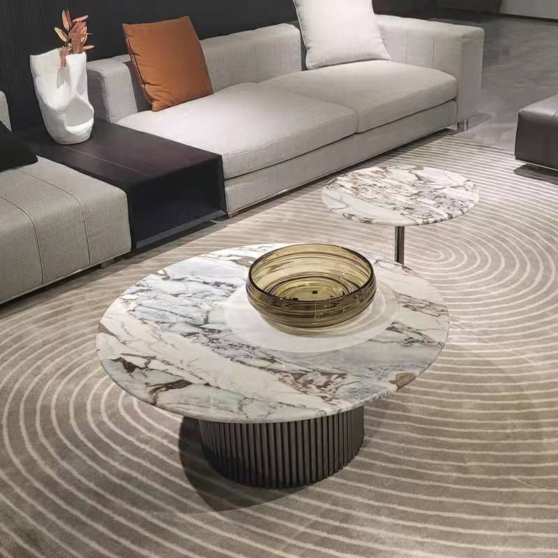 Contemporary Slate Coffee Table Round Bunching Coffee Table Sets for Living Room