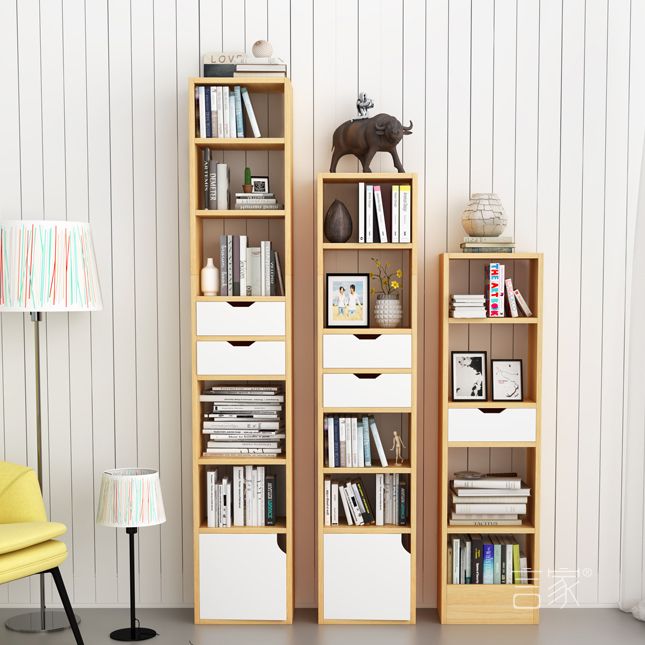 Contemporary Wood Bookcase, Geometric Bookshelf for Living Room