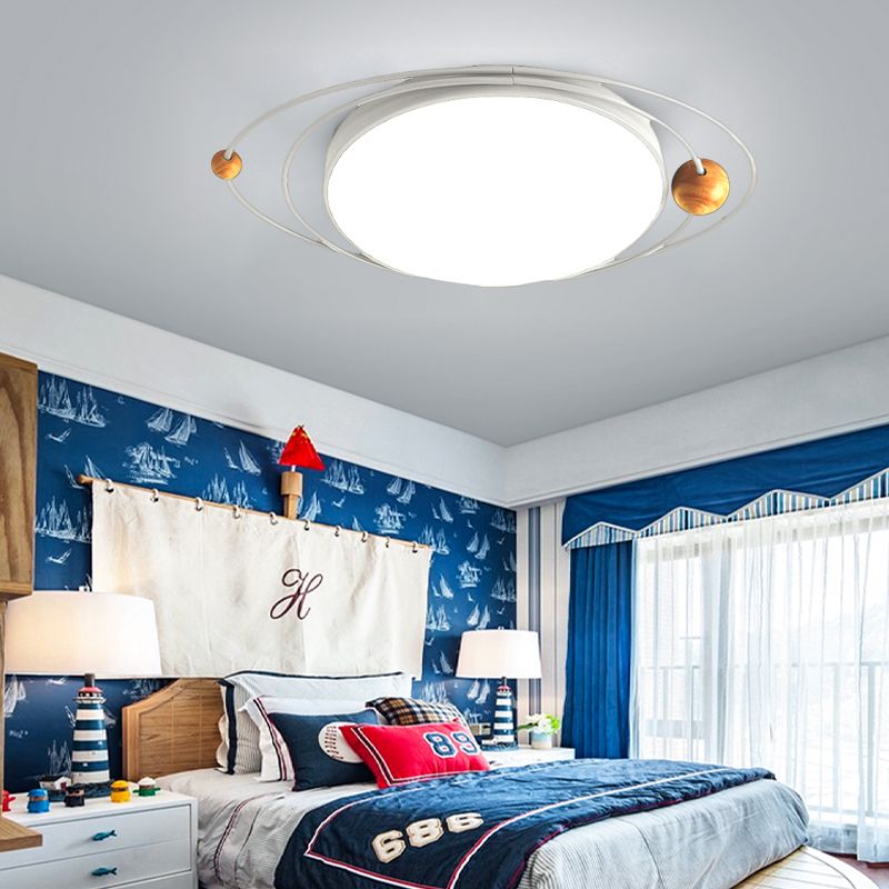 21"/26"/31" W Round Ceiling Lamp Nordic Acrylic LED Gray/Green/White Flush Light with Planet Design, Warm/White/Natural Light