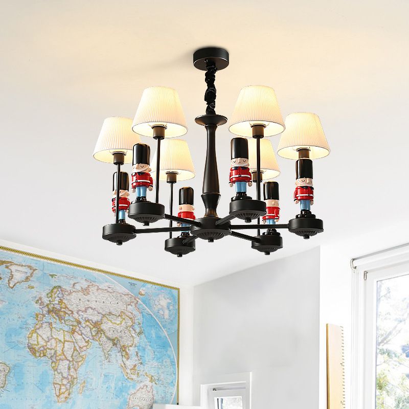 Empire Shade Chandelier Light Cartoon Fabric White Hanging Light with Figurine for Bedroom