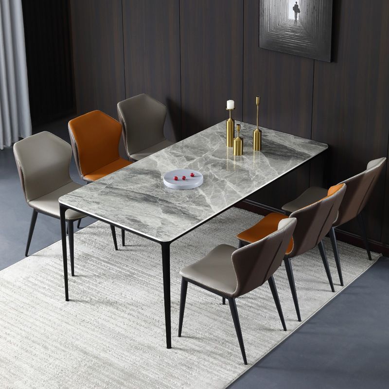 Glossy Gray Stone Dining Table Set 1/4/5/7 Pieces Modern Dinette Set for Kitchen