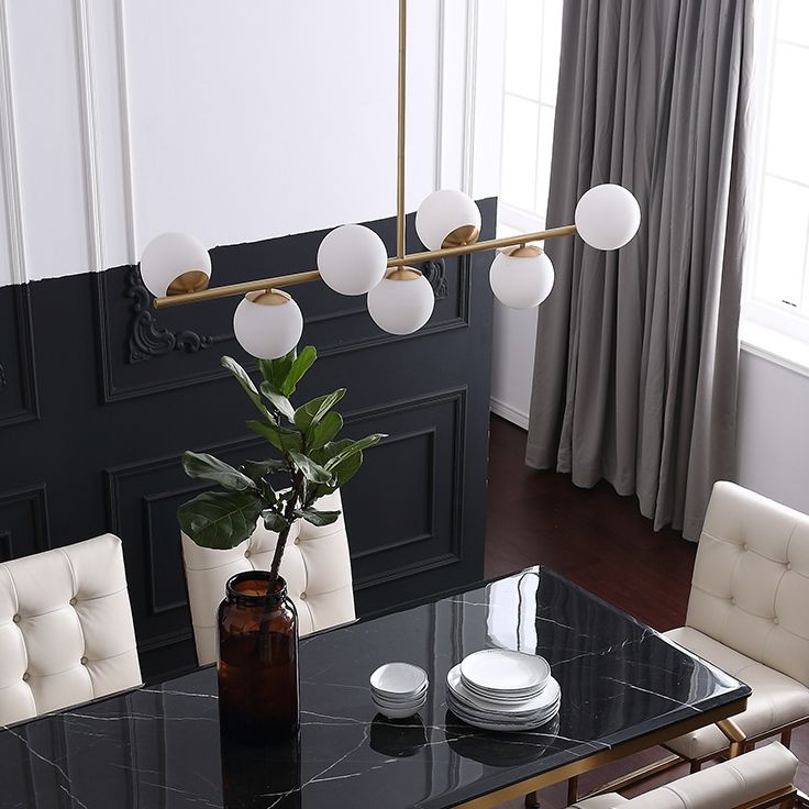 7 Light Modern Gold Metal Island Pendant Lighting Spherical White Glass Island Ceiling Light for Dining Table
