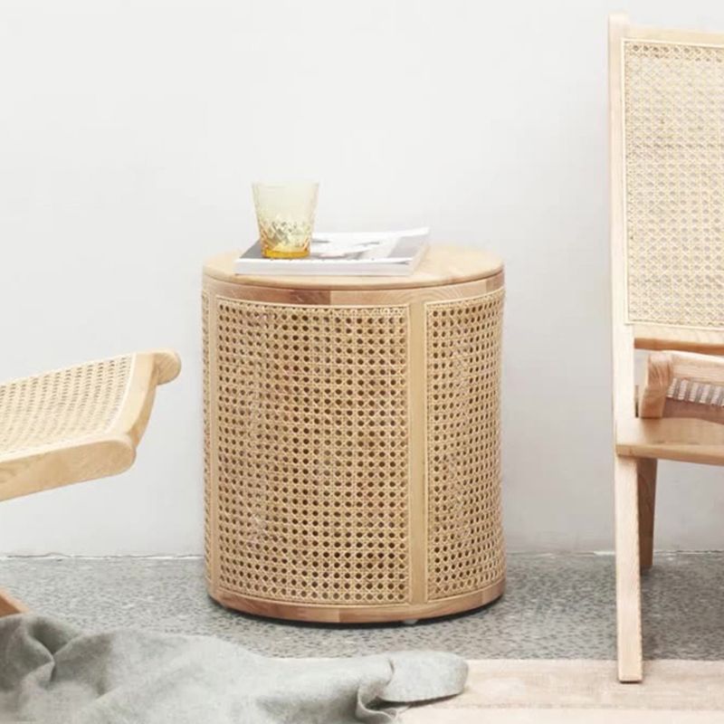17.71 inch Tall Drum Side Table Rattan Side End Table with Storage