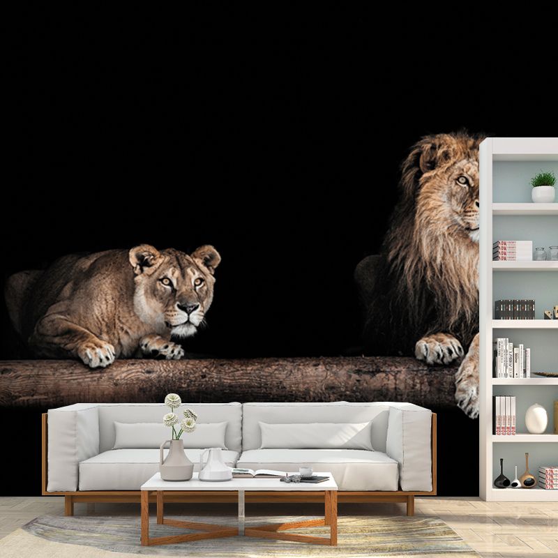 Lions in the Dark Mural Black Modernist Wall Art for Living Room, Personalized Size