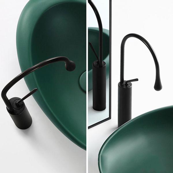 Modern Bathroom Sink Porcelain Pop-Up Drain Oval-Shape Vessel Lavatory Sink