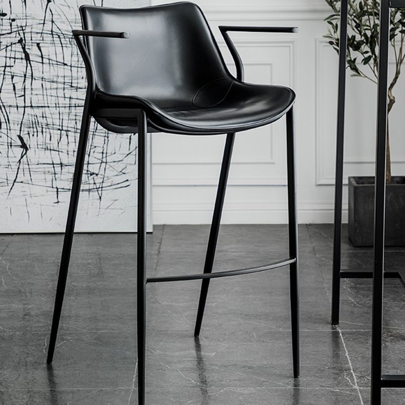 Faux Leather Counter Stool Modern Style Low Back Bar Stool with Footrest