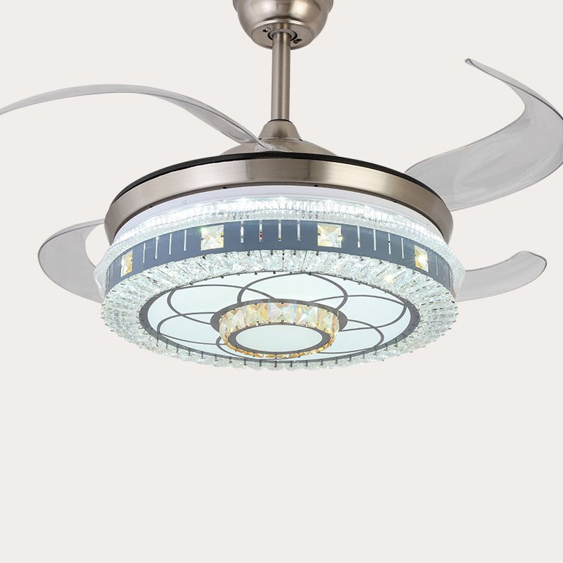 Luz de ventilador colgante de cristal redondeo de control remoto azul remoto LED LED SEMI FLUSH CON 4 HOJAS, 42 "W