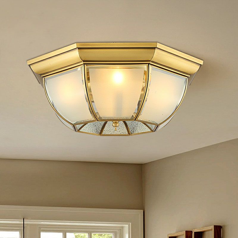 Minimalist Bowl Shaped Flushmount Light Frosted Glass Pane Ceiling Flush Light in Brass