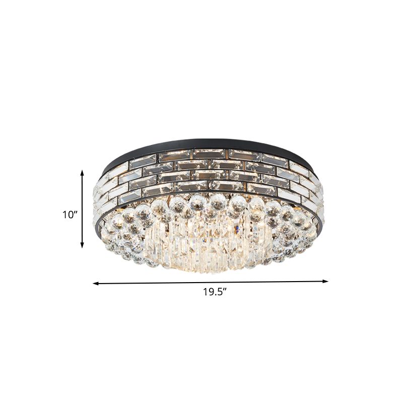 Clear Crystal Flute Flush Mount Lighting Drum 7-Head Modernism Close to Ceiling Lamp