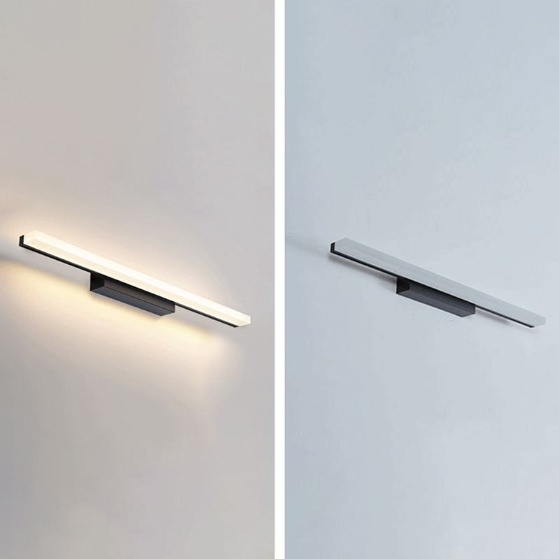 Metal Linear Wall Sconce Modern Single Light Mirror Wall Mount Light Fixture in Black