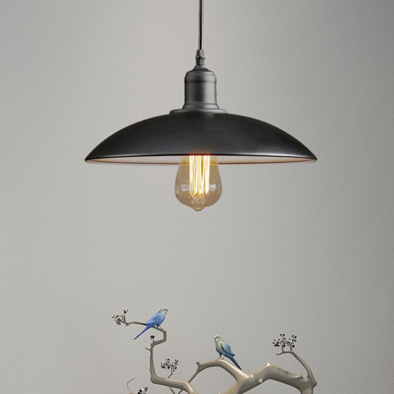 12.5"/16" Wide Dome Restaurant Light Fixture Industrial Metal 1-Light Black/White Hanging Pendant Lamp