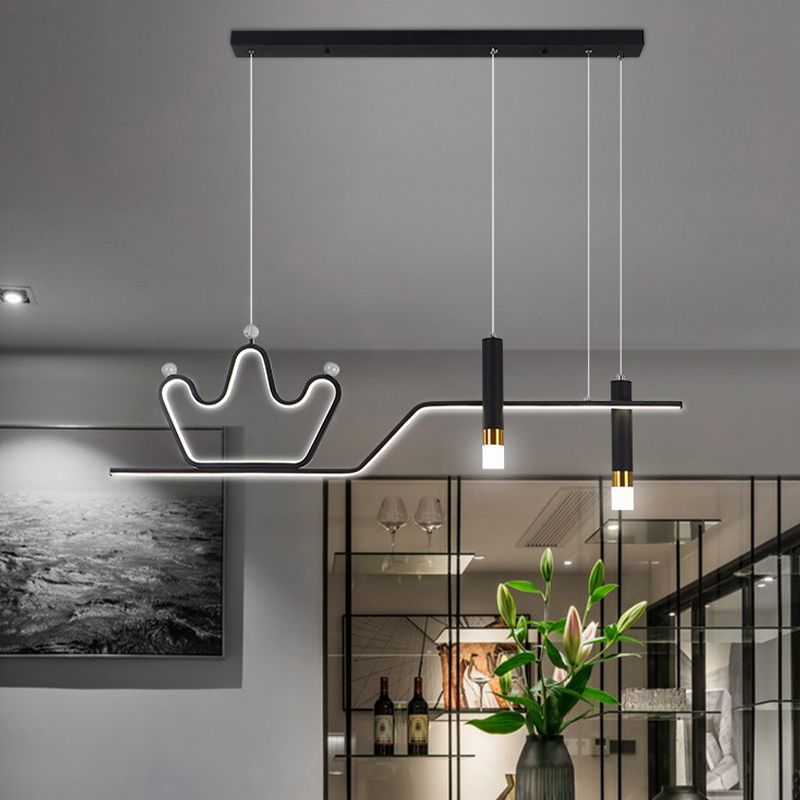 Post Modern LED Pendant Ceiling Fixture in Black / Gold Metal Linear Kitchen Island Light