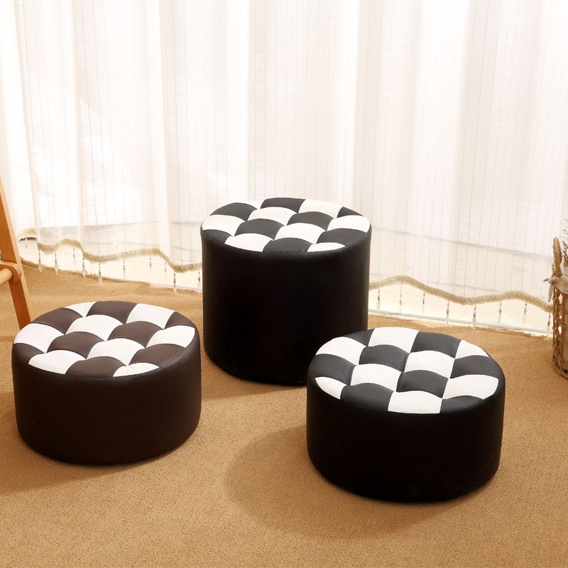 Modern Round Pouf Check Pattern Water Resistant Pouf for Home Decor