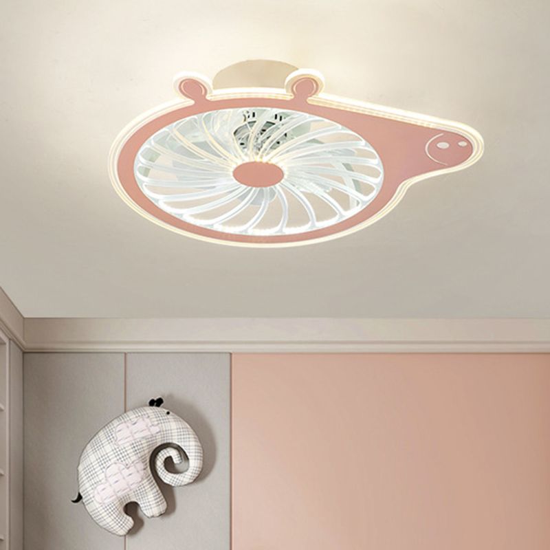 Cartoon Pig Enfants Room suspendu le luminaire ventilateur en acrylique LED simple LED Semi Flush Plafond Lampe en rose / bleu, 23,5 "de long