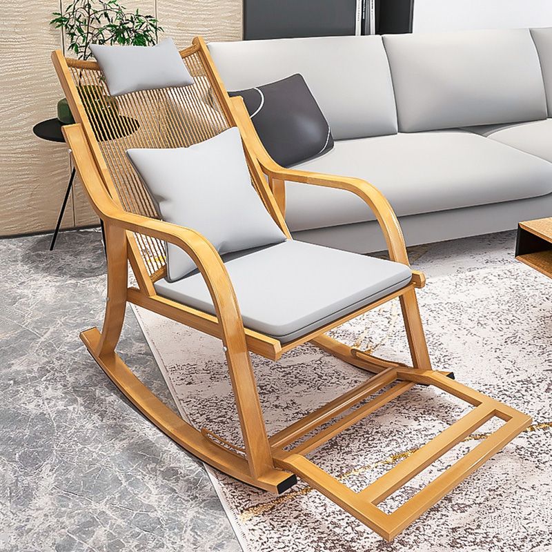 Traditional Rocking Chair Wicker Metal Frame Trapezoidal Back Indoor Rocking Chair