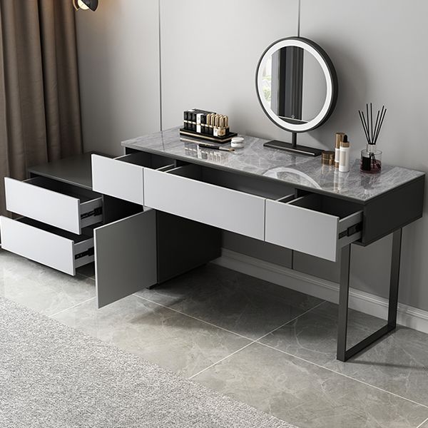 Gray Bedroom Lighted Mirror Vanity Makeup Dressing Table Set