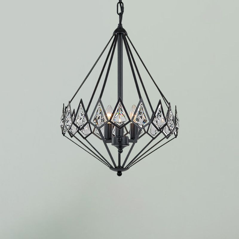 Moderno sospensione diamante pendente metalliche 3 teste salone lampadario appeso con cristallo incrostata in nero