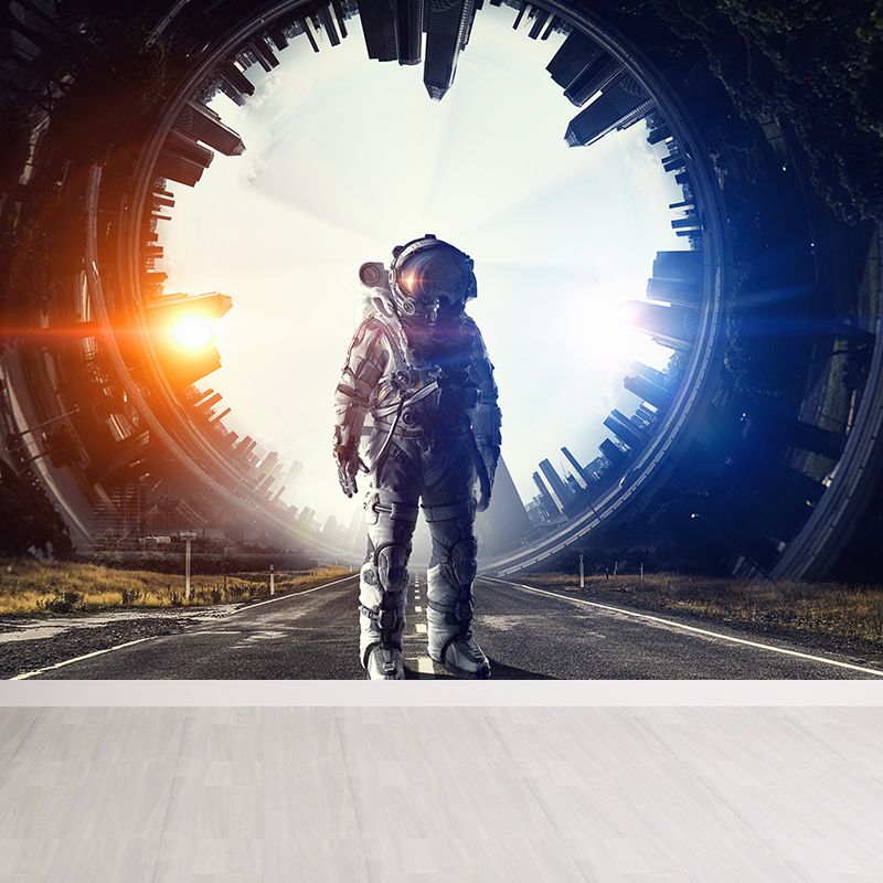 Dark Gray Astronaut Mural Wallpaper Stain-Proofing Wall Covering for Dining Room
