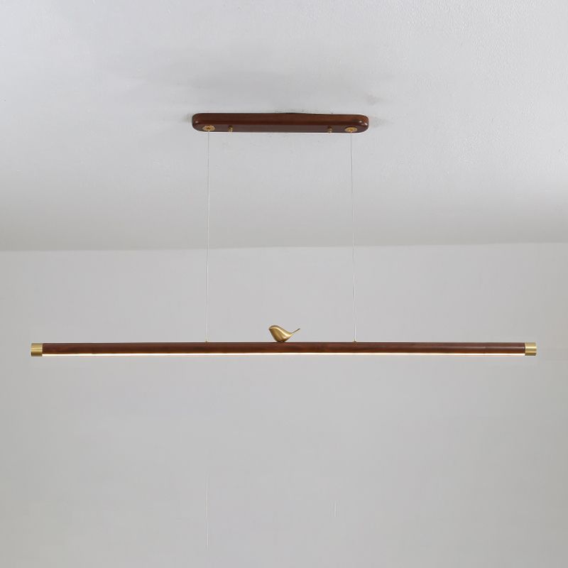 Modern Wood Chandelier Lamp 1-Light Linear LED Island Pendant for Study Room