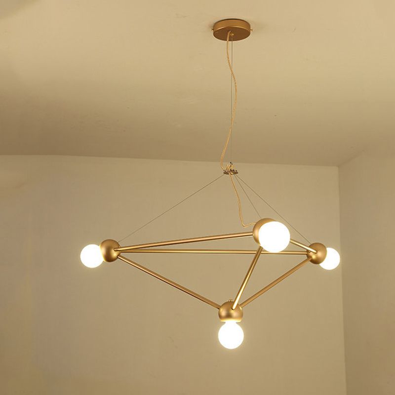 Gold 4 Lights Pendant Chandelier Classic Metal Geometric Hanging Light for Bedroom