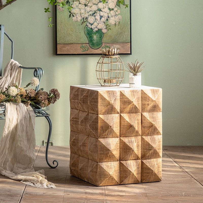 24.21" Tall Drum Side Table Solid Wood Square End Table Stand