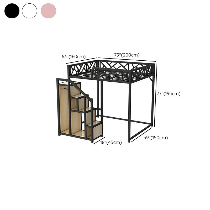 Metal Loft Bed with Staircase Scandinavian Kids Bed with Shelves