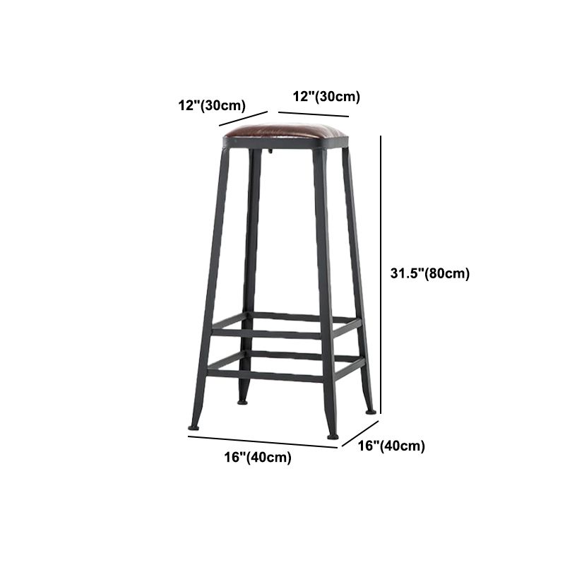 Industrial Backrest Armless Counter Stool Iron Cafe Bar Stool with Cushion and Pedal