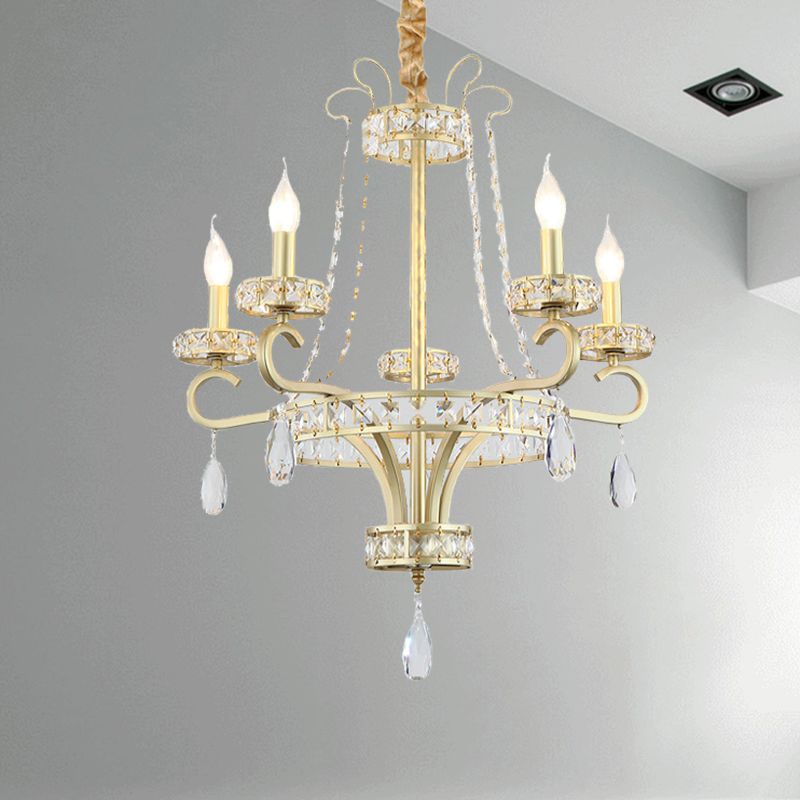 Lámpara de vela dorada lámpara de lámpara gota de cristal tradicional 5/8 luces salas de estar lámpara de estar kit