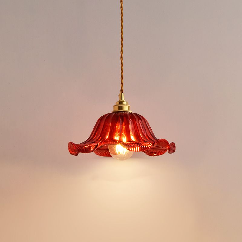 1-Light Ripped Shade Hanging Lamp, Contemporary Ribbed Glass Hanging Light