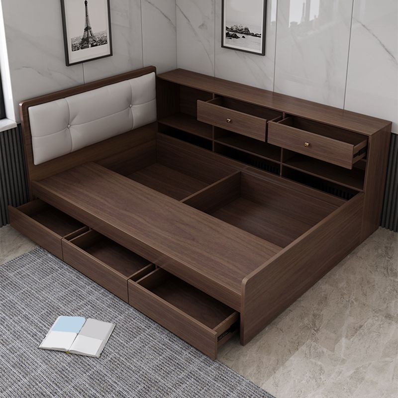 35.43" Scandinavian Panel Bed with Headboard Upholstered Low Profile Bed