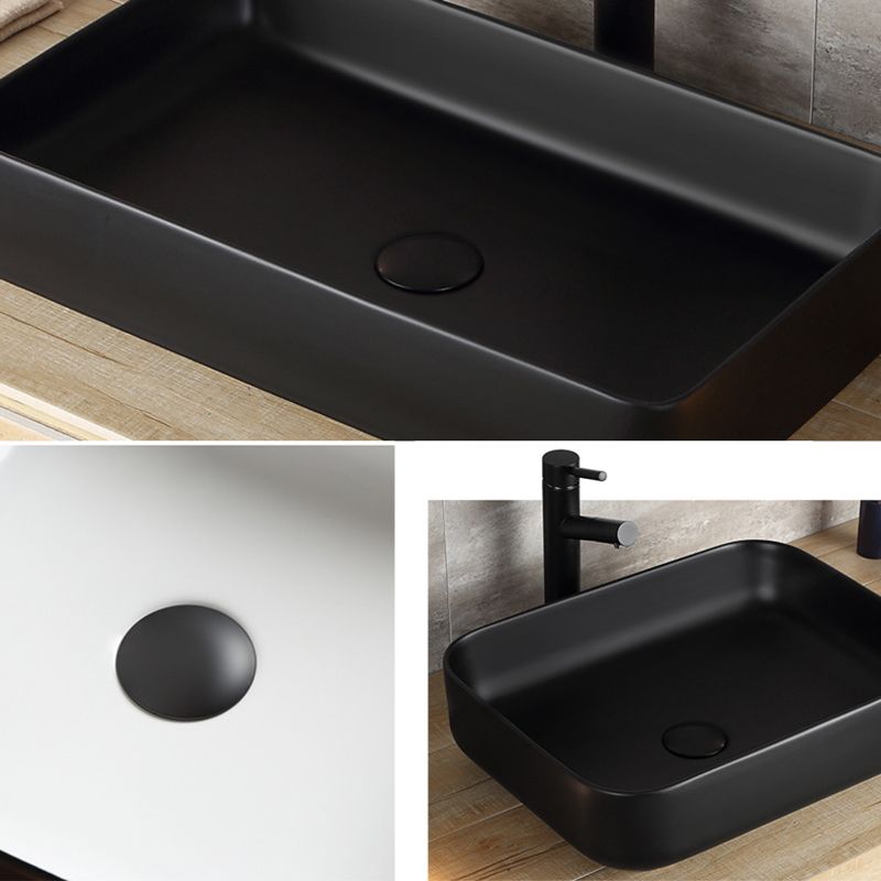 Modern Bathroom Sink Porcelain Rectangular with Pop-Up Drain and Faucet Wash Stand