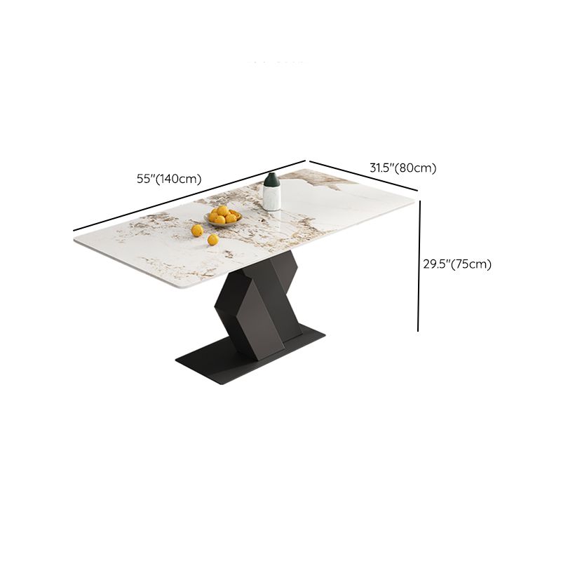 Industrial Sintered Stone Dining Table Rectangle Table with Metal Pedestal Base
