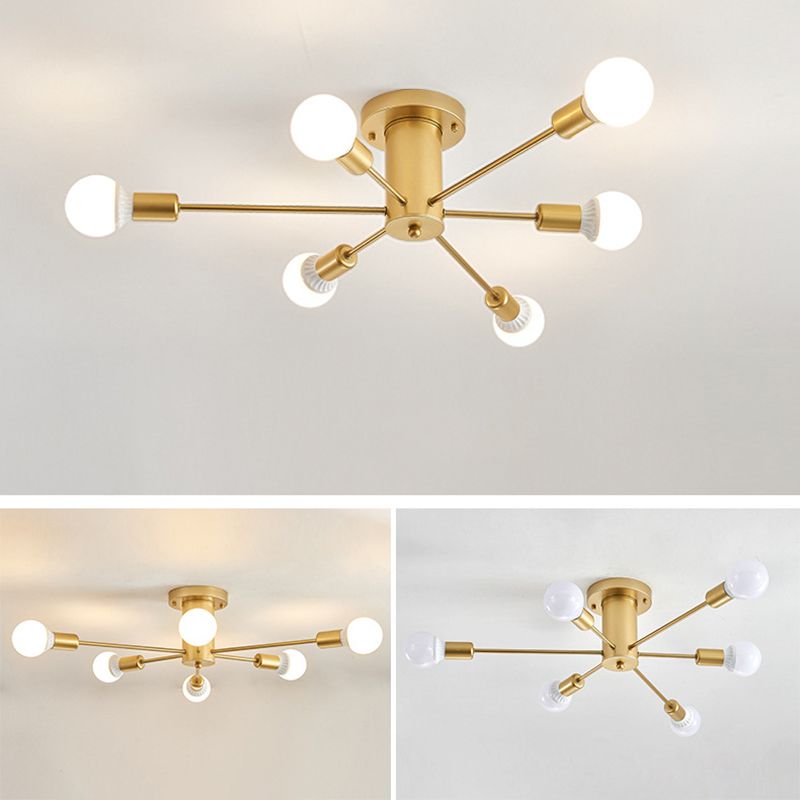 Gold freiliegende halbbündige Deckenleuchte aus Metall im Loft-Stil für Schlafzimmer, halbbündige Montage