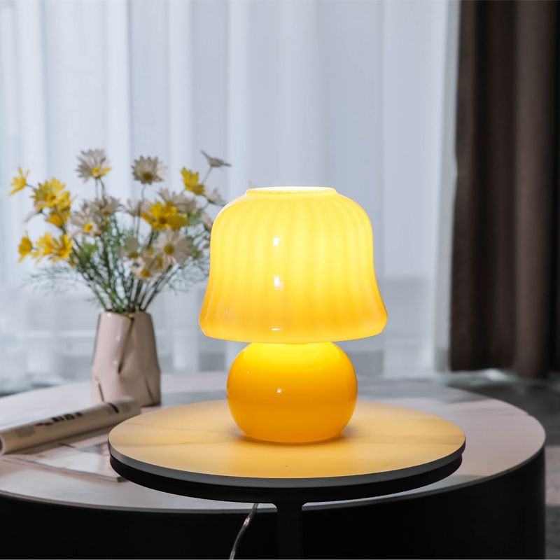 Mushroom Glass Nightstand Lamp Macaron Style 1 Head Bedroom Table Light