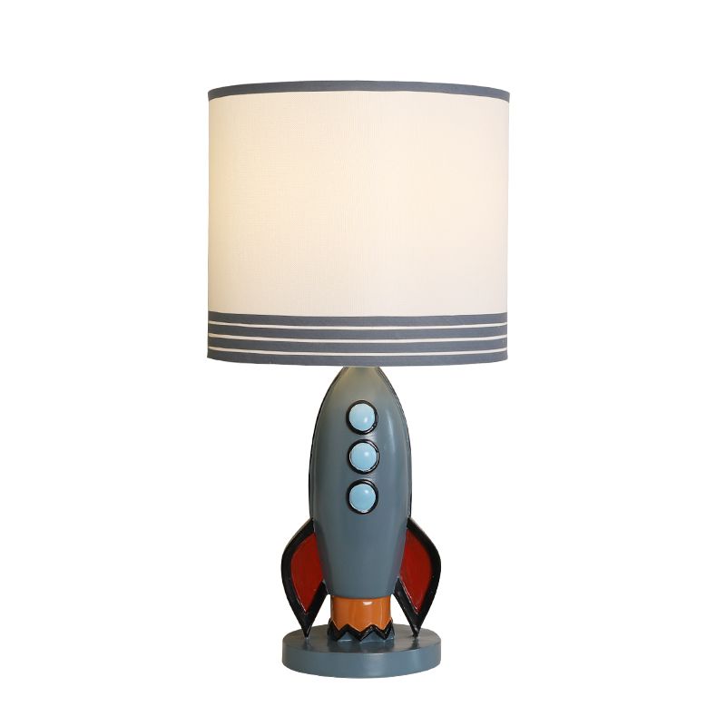 Stoff Drum Shade Tischlampe Moderner Stil 1 Hell weiße Tischbeleuchtung mit Harzraketenbasis