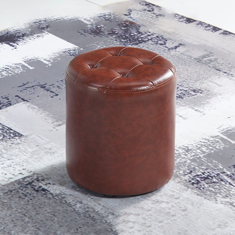 Modern Ottoman Water Resistant Tufted Leather Round Foot Stool Ottoman