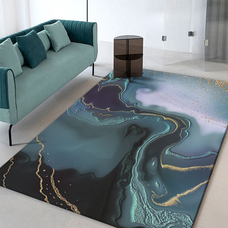 Multicolored Abstract Art Indoor Rug Modern Watercolor Printed Rug Polyester Non-Slip Backing Carpet for Living Room