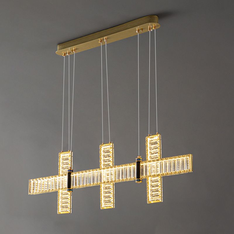 Contemporary Island Light Fixtures Linear LED Hanging Lamp with Crystal for Dining Room