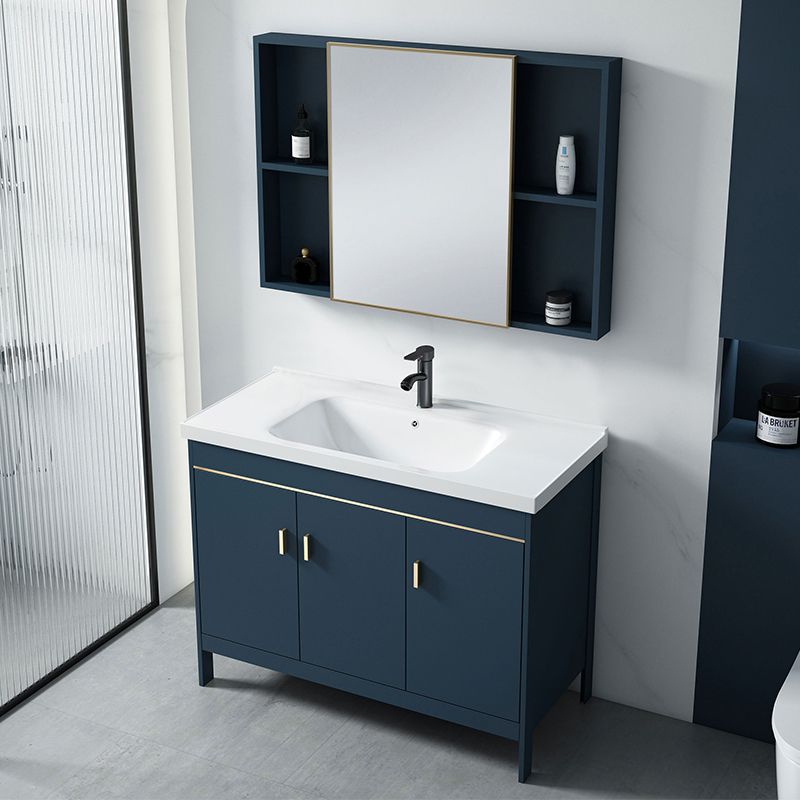 Contemporary Blue Sink Cabinet Metal Mirror Cabinet Bathroom Vanity Cabinet