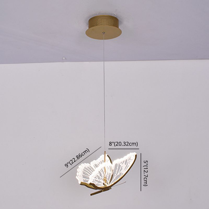 Eenvoud hangende verlichting messing vlinder led plafond hanger met acryl schaduw