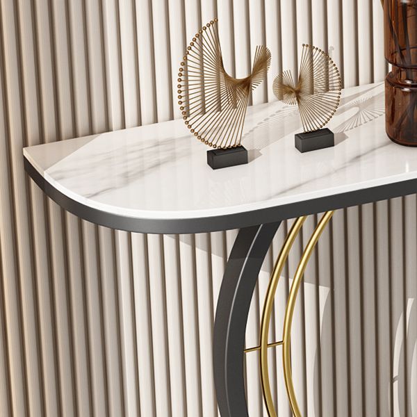 Stone Half Moon Accent Table 11.81" W 1-shelf Console Table for Hall
