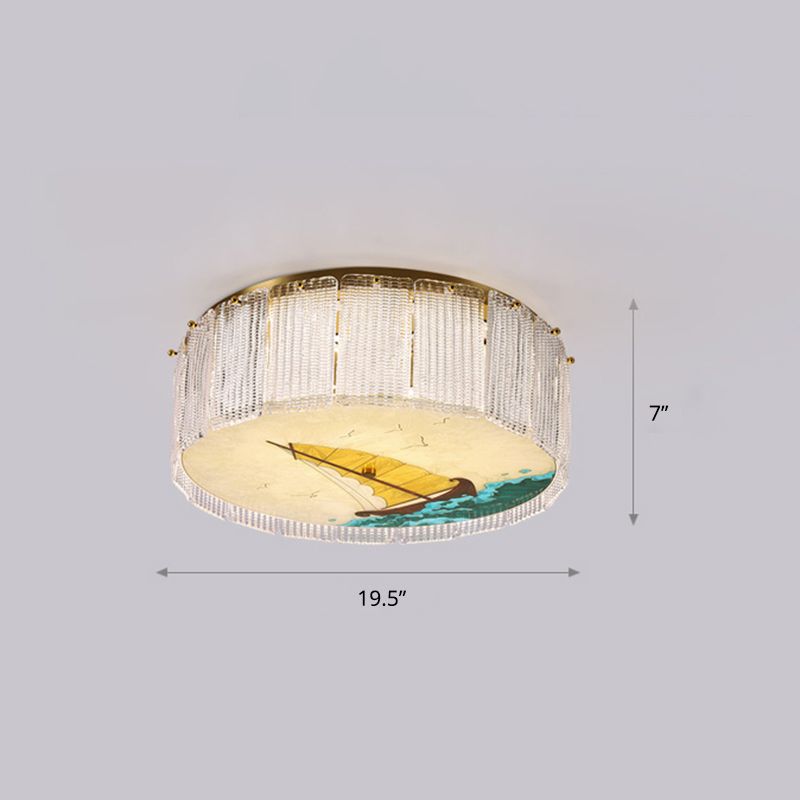 Hand-Paint Drum Geformte Flush Light Novelty Modern Crystal Bedroom LED Deckenleuchte in Gold