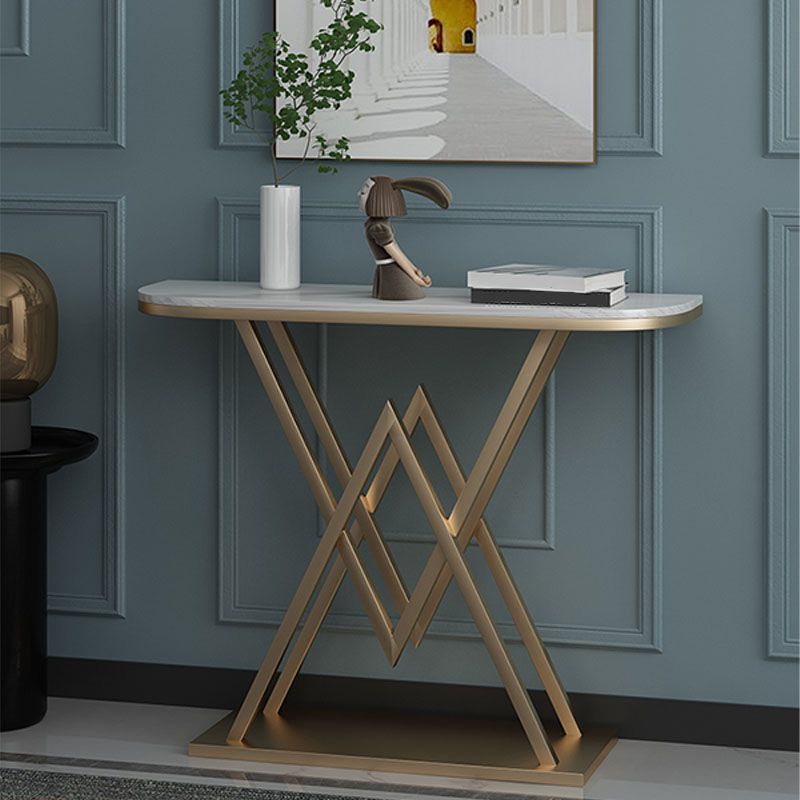 12" W Glam Marble Console Table Half Moon Stain Resistant Accent Table for Hall