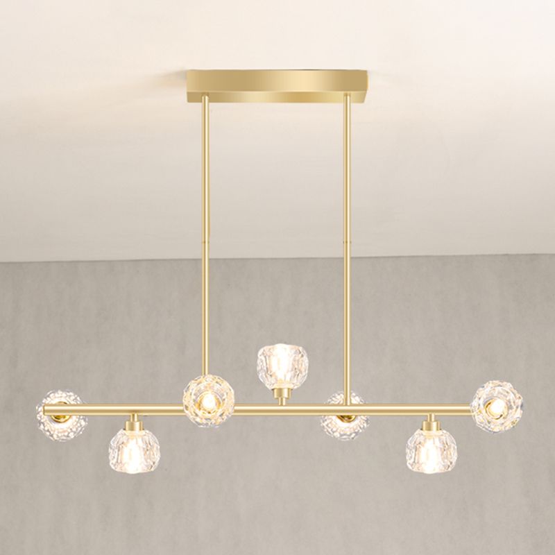 Gold Linear Island Pendant Chandelier Contemporary Crystal Pendant Lighting for Kitchen
