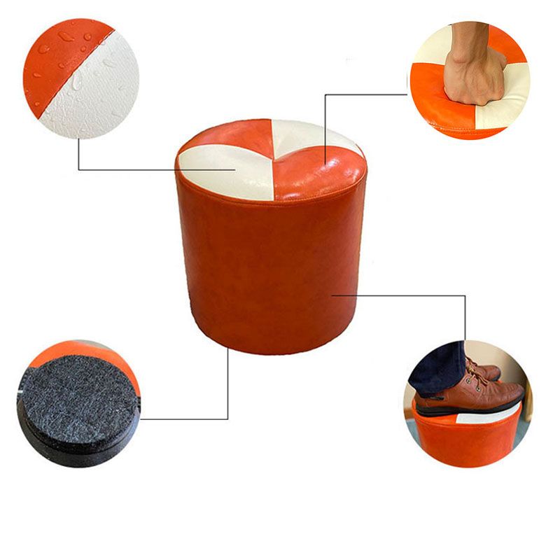 Color Block Pouf Cylinder Shape Faux Leather Contemporary Stain Resistant Pouf