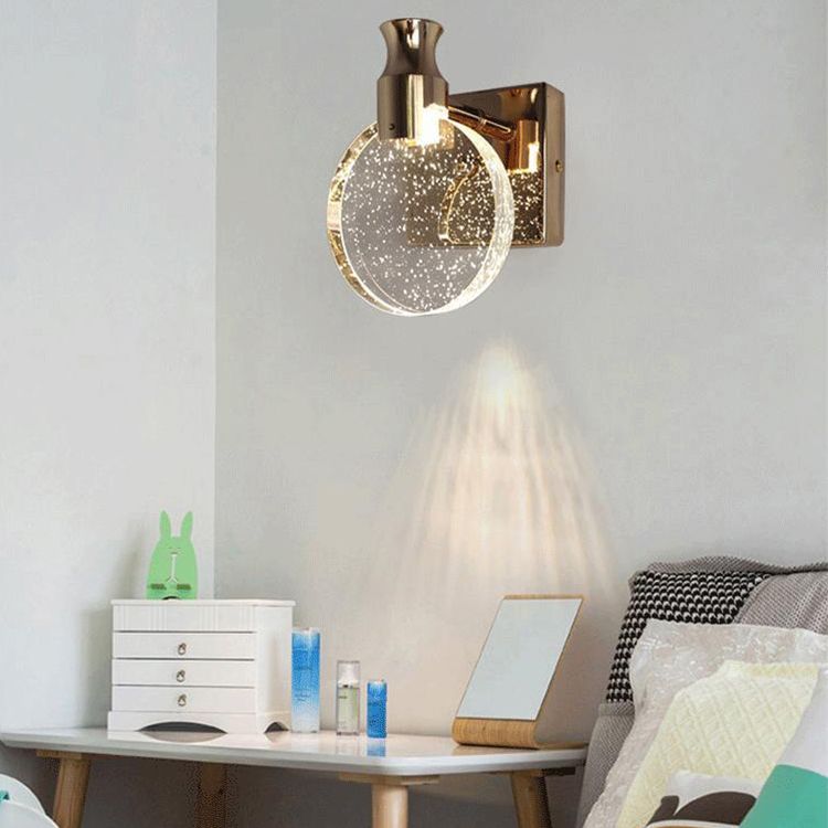Round Crystal Wall Light Sconces Postmodern Wall Mounted Lighting for Bedroom