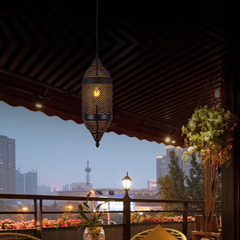 Metal Black Pendant Lighting Cylindrical 1 Bulb Traditionary Ceiling Suspension Lamp